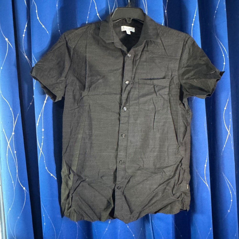 Calvin Klein Men's Black‎ Textured Short Sleeve Button Down Shirt Size S